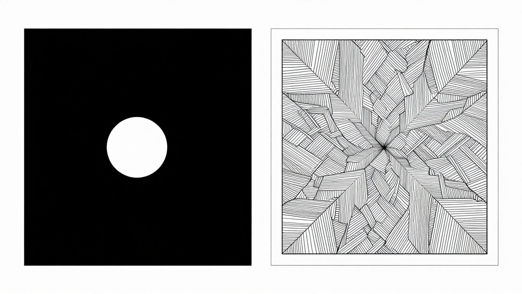 Abstract diagram showing transformation from solid form to complex web