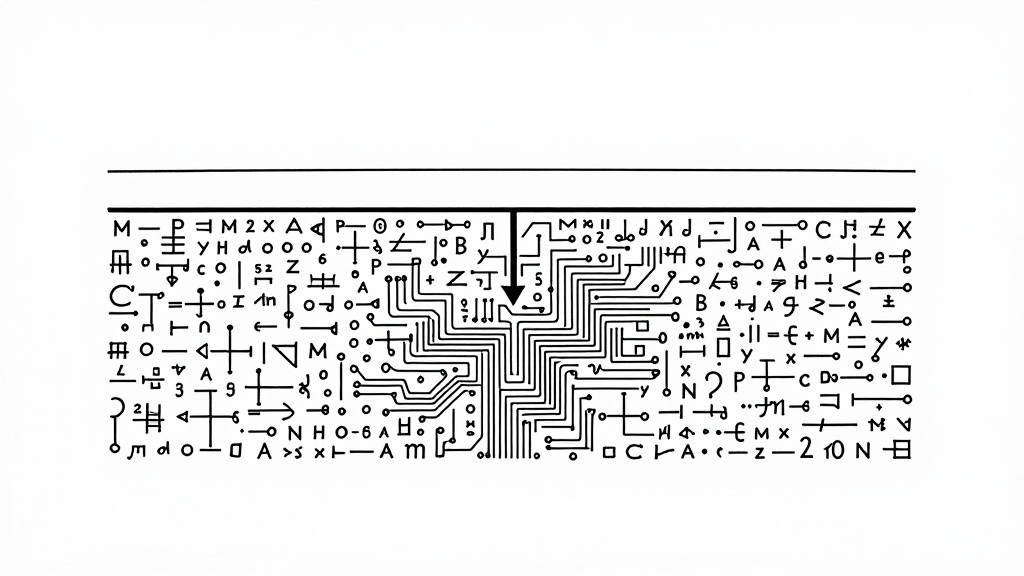 Abstract lines fragmenting from order to chaos